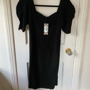 Square Neck Black Sweater Mini Dress
